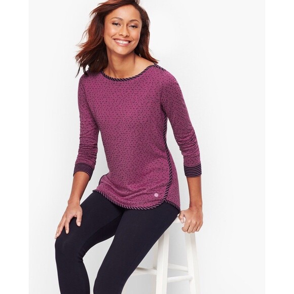 Talbots Tops - T By Talbots Tee Size 2X Knit Blouse Contrast Trim Dots Boat Neck Athleisure